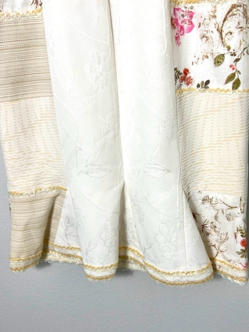 Alberto Makali Patchwork Floral Jacquard Dress Sequin Lace Trim Romantic Sz 12 - Picture 15 of 16